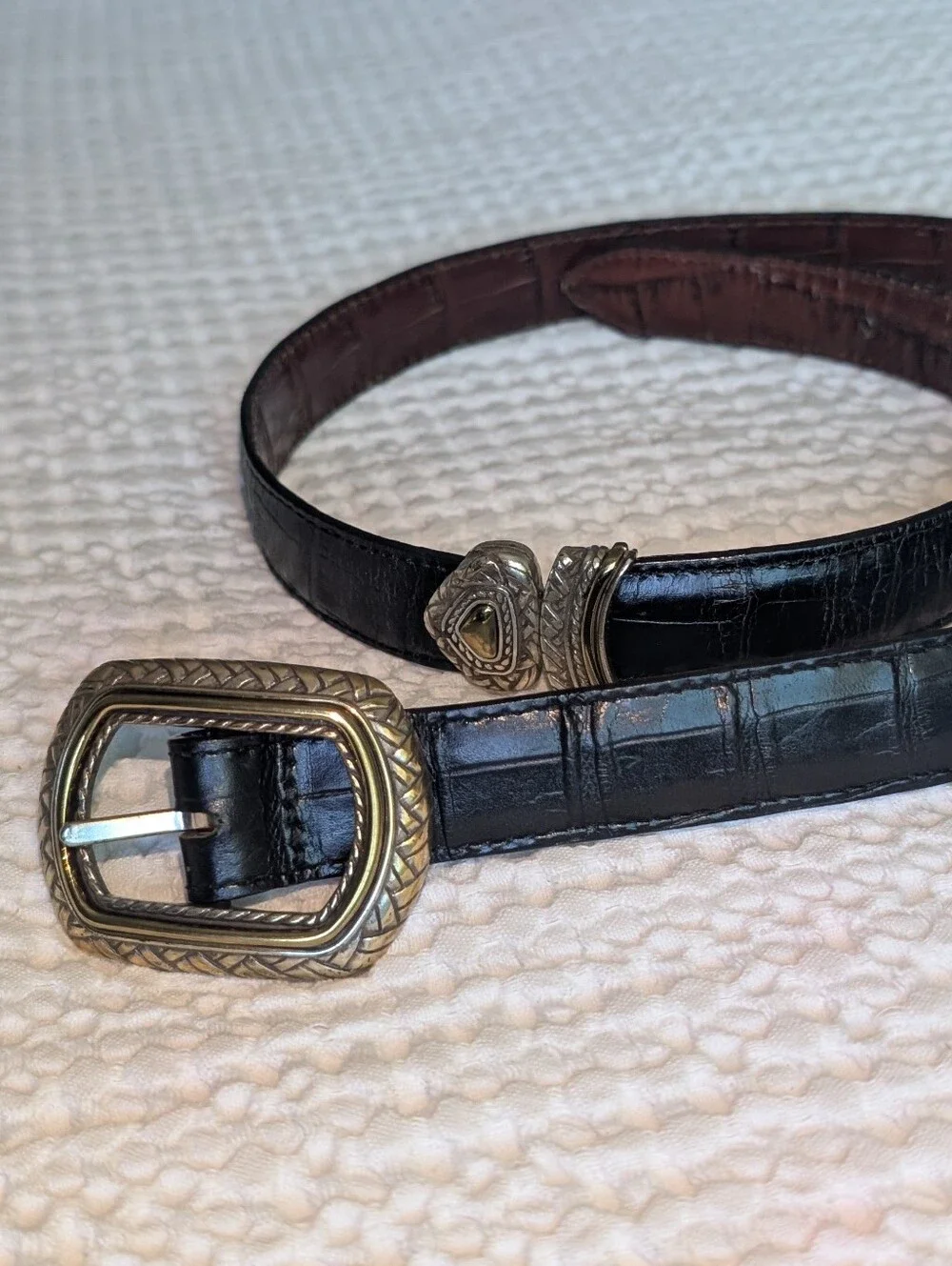Vintage BRIGHTON Marcus Two Tone Croc Leather Belt Heart Concho 40210 Size 32